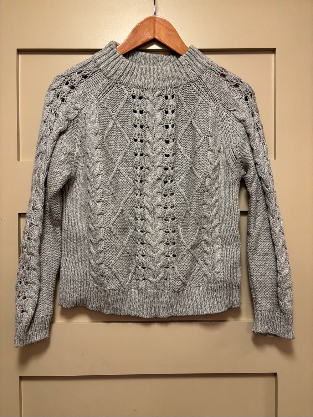 J.CREW Cable Open Knit Cotton Merino Wool Blend Sweater Crop Mock Neck